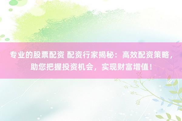 专业的股票配资 配资行家揭秘：高效配资策略，助您把握投资机会，实现财富增值！