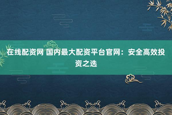 在线配资网 国内最大配资平台官网：安全高效投资之选