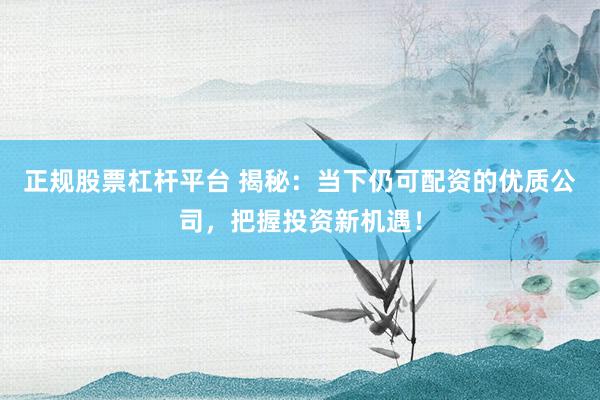 正规股票杠杆平台 揭秘：当下仍可配资的优质公司，把握投资新机遇！