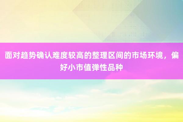 面对趋势确认难度较高的整理区间的市场环境，偏好小市值弹性品种