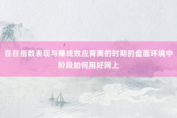 在在指数表现与赚钱效应背离的时期的盘面环境中阶段如何用好网上
