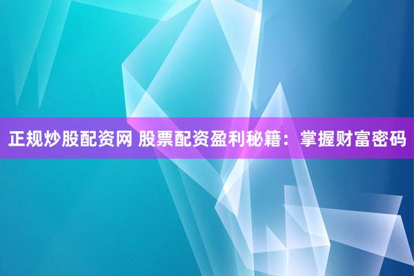 正规炒股配资网 股票配资盈利秘籍：掌握财富密码