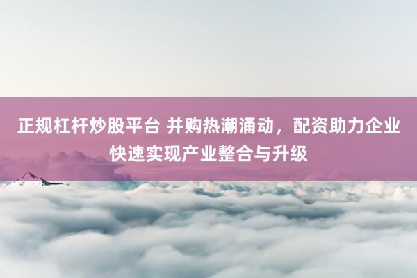 正规杠杆炒股平台 并购热潮涌动，配资助力企业快速实现产业整合与升级